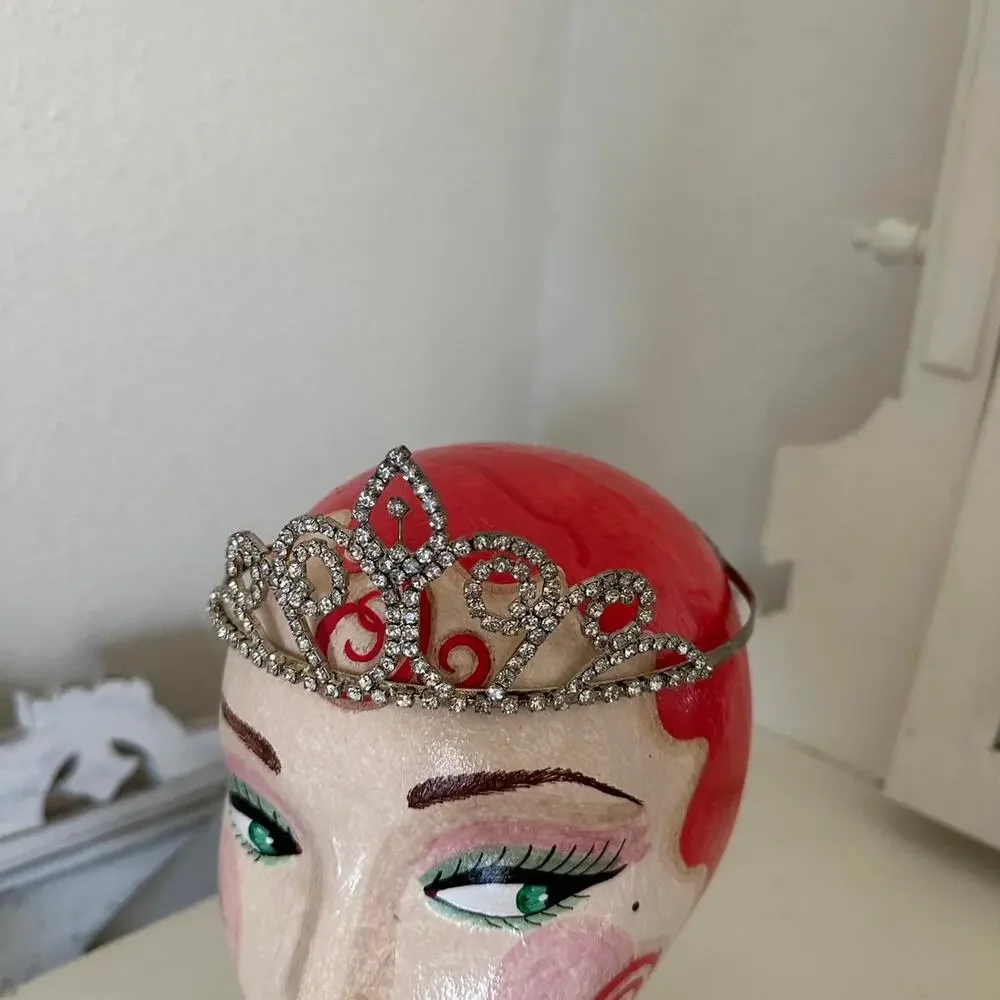 Vintage Rhinestone Silver Tiara Hair Comb Crown